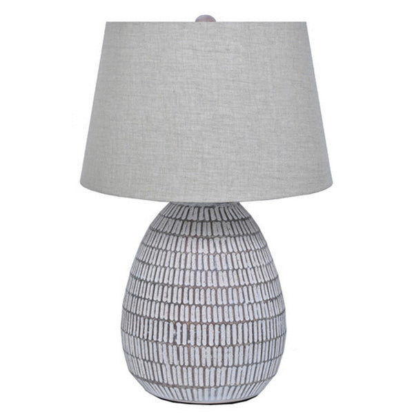 Gyen 29 Inch Table Lamp, Antique White Pattern Pot Base, Gray Empire Shade - BM318392