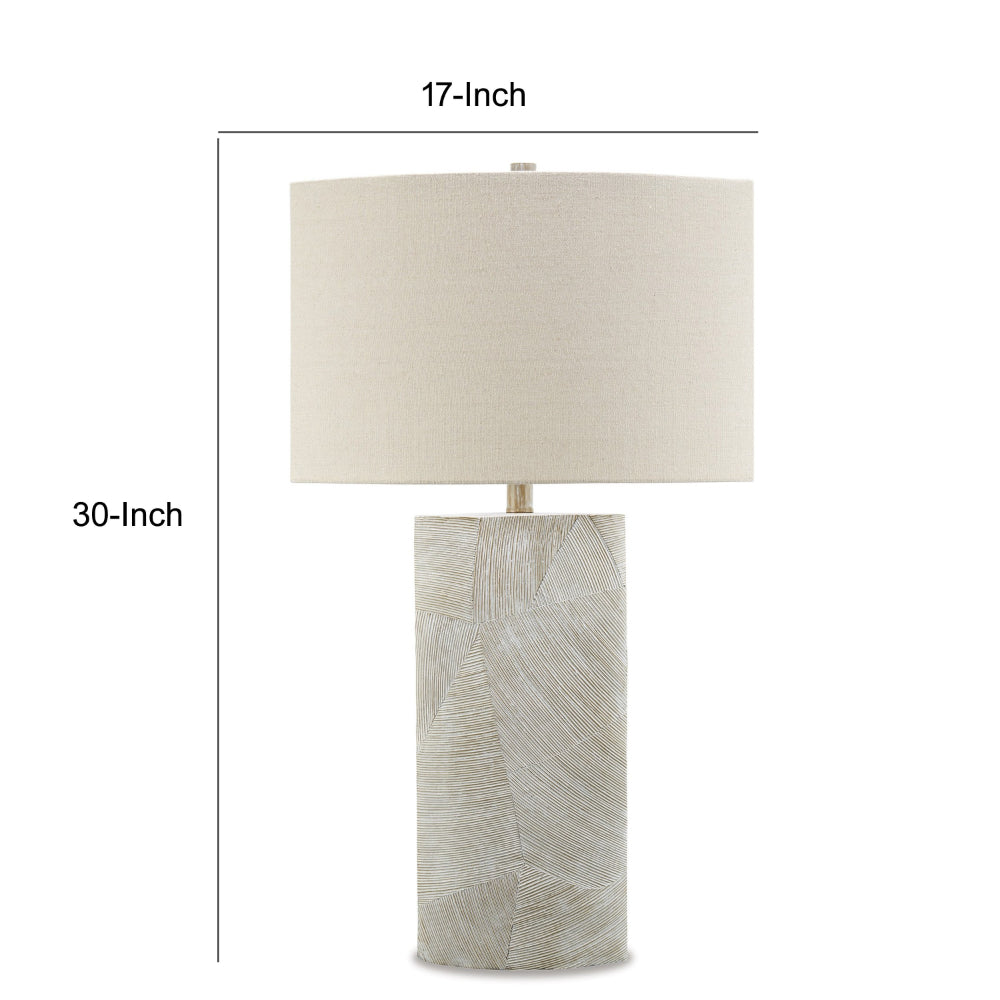 Bard 30 Inch Table Lamp, Accent Cylindrical Base, Ivory Oval Fabric Shade - BM318393