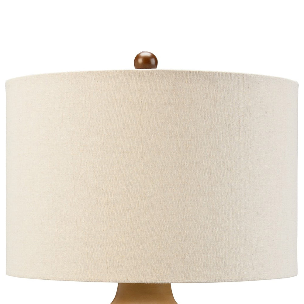 Gee 23 Inch Table Lamp Set of 2, Ivory Drum Shade, Tan Geometric Pot Base - BM318395