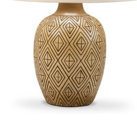 Gee 23 Inch Table Lamp Set of 2, Ivory Drum Shade, Tan Geometric Pot Base - BM318395