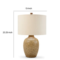 Gee 23 Inch Table Lamp Set of 2, Ivory Drum Shade, Tan Geometric Pot Base - BM318395