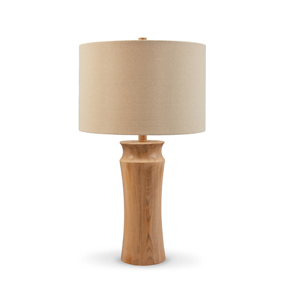 Gyn 25 Inch Table Lamp Set of 2, Fabric Shade, Farmhouse Brown Faux Wood - BM318396