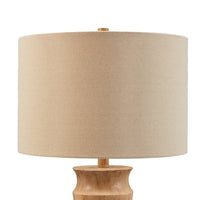 Gyn 25 Inch Table Lamp Set of 2, Fabric Shade, Farmhouse Brown Faux Wood - BM318396