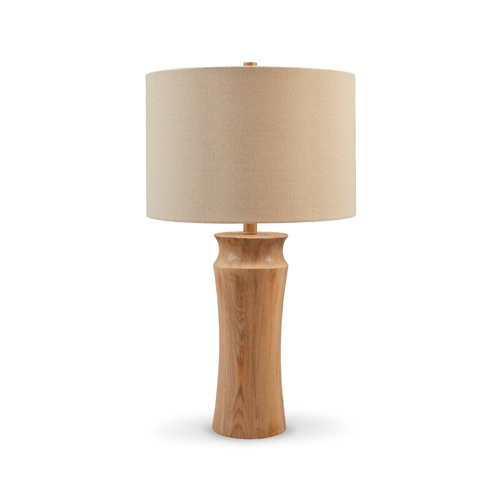 Gyn 25 Inch Table Lamp Set of 2, Fabric Shade, Farmhouse Brown Faux Wood - BM318396