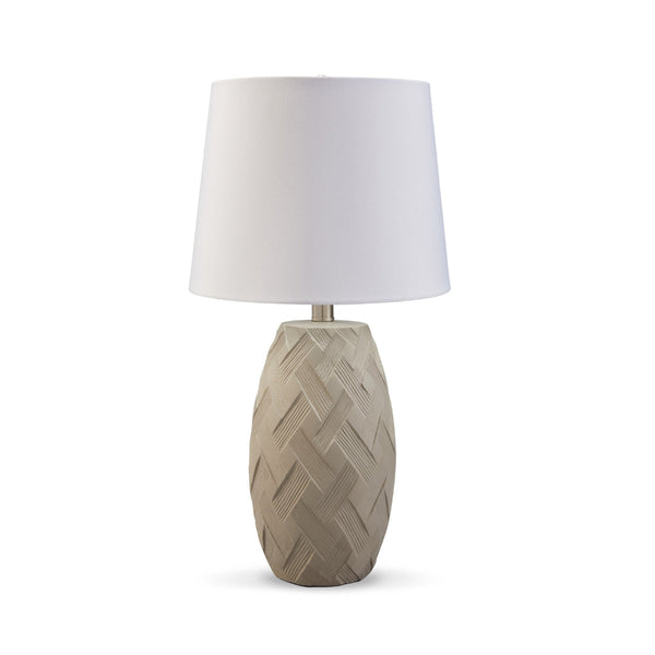 Ner Table Lamp Set of 2, White Drum Shade, Angled Embossed Taupe Base - BM318397