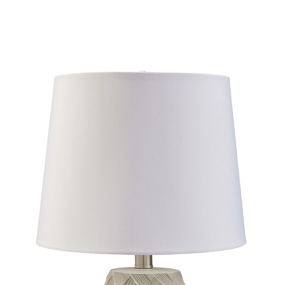 Ner Table Lamp Set of 2, White Drum Shade, Angled Embossed Taupe Base - BM318397