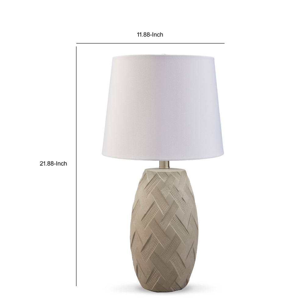 Ner Table Lamp Set of 2, White Drum Shade, Angled Embossed Taupe Base - BM318397