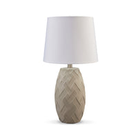 Ner Table Lamp Set of 2, White Drum Shade, Angled Embossed Taupe Base - BM318397