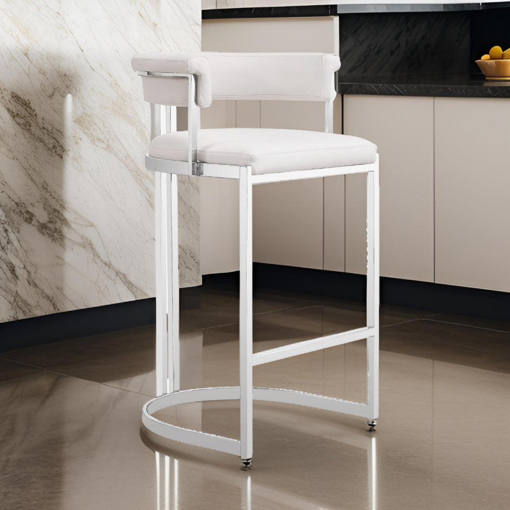 Cid Lisa Counter Stool Chair, White Faux Leather, Stainless Steel Legs - BM318399