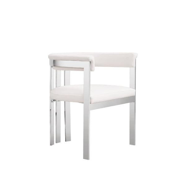 Cid Tayc 25 Inch Dining Chair, White Faux Leather, Stainless Steel Frame - BM318400