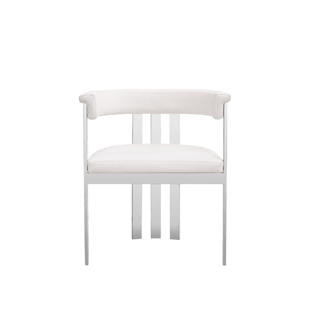 Cid Tayc 25 Inch Dining Chair, White Faux Leather, Stainless Steel Frame - BM318400