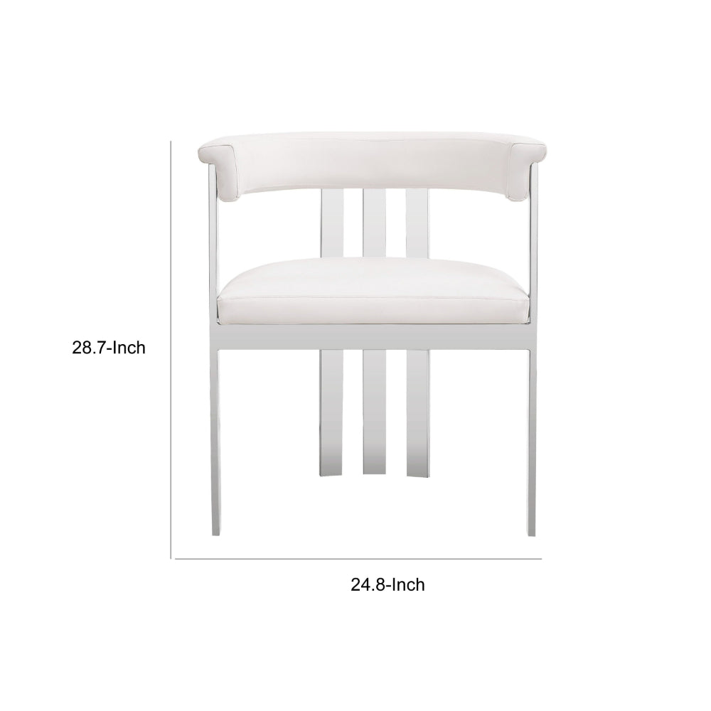 Cid Tayc 25 Inch Dining Chair, White Faux Leather, Stainless Steel Frame - BM318400