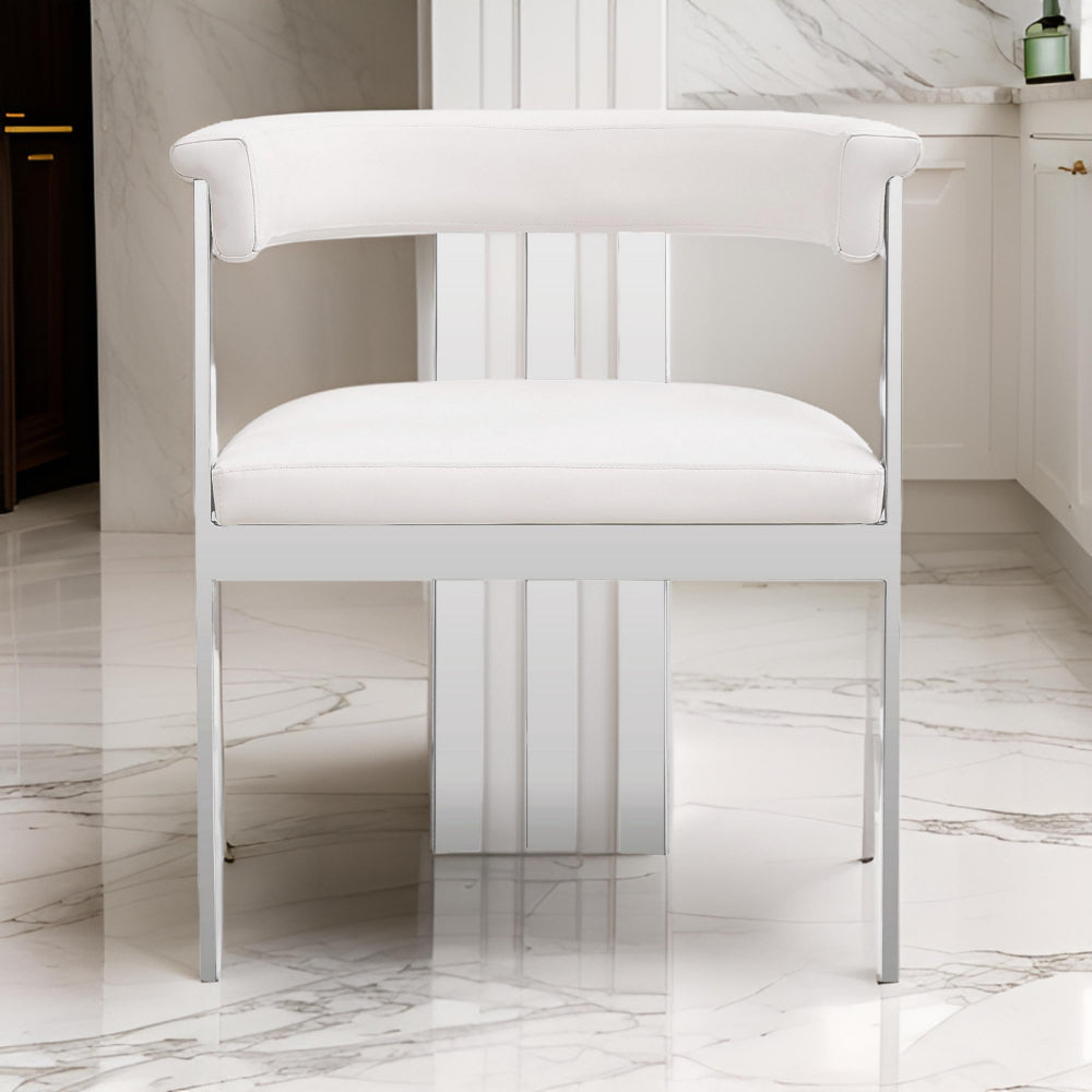 Cid Tayc 25 Inch Dining Chair, White Faux Leather, Stainless Steel Frame - BM318400