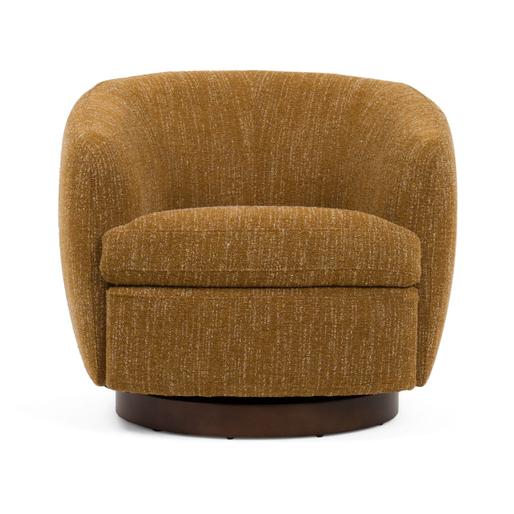 Reno Windy 34 Inch Swivel Accent Chair, Yellow Polyester, Wood Base - BM318413