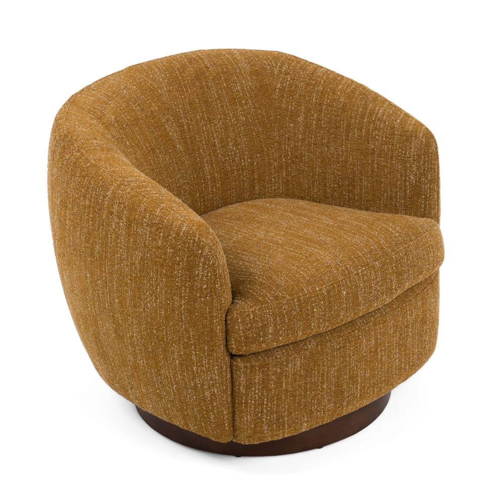 Reno Windy 34 Inch Swivel Accent Chair, Yellow Polyester, Wood Base - BM318413