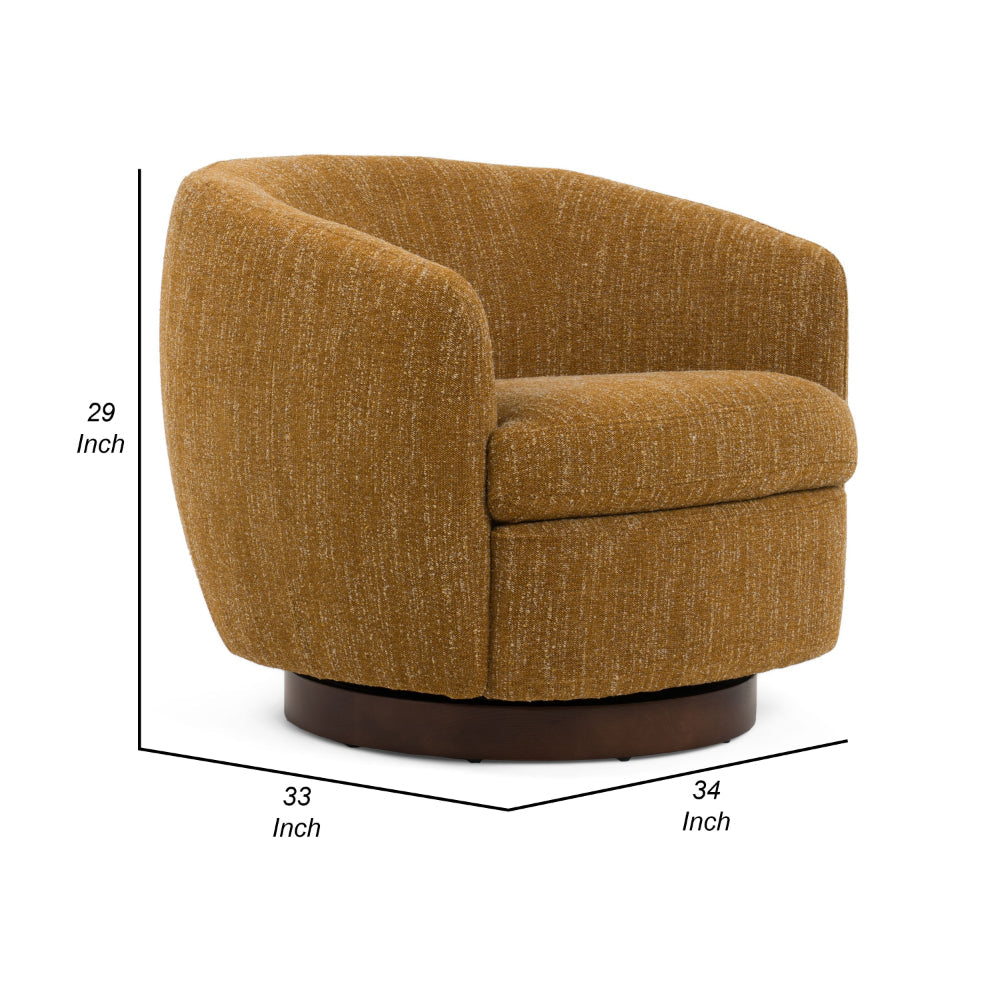 Reno Windy 34 Inch Swivel Accent Chair, Yellow Polyester, Wood Base - BM318413