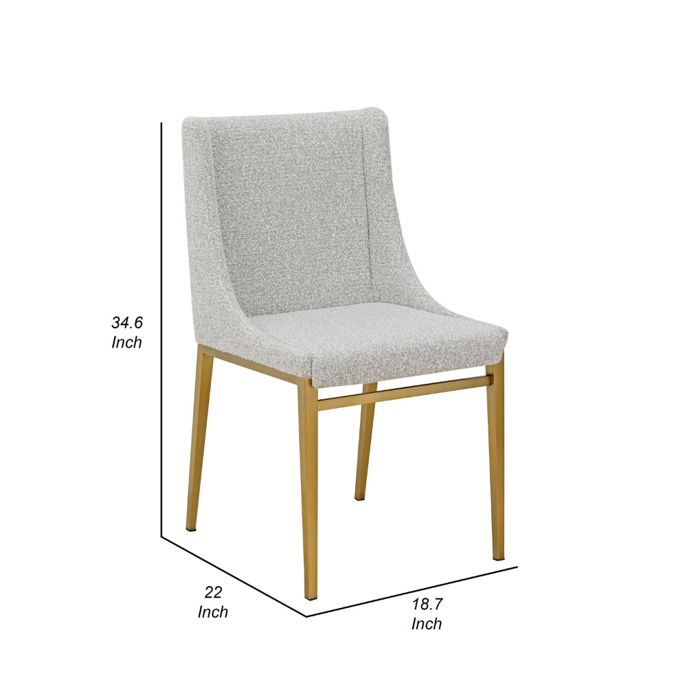 Cid Kinn 19 Inch Dining Chair Set of 2, Light Gray Polyester, Brass Steel - BM318426