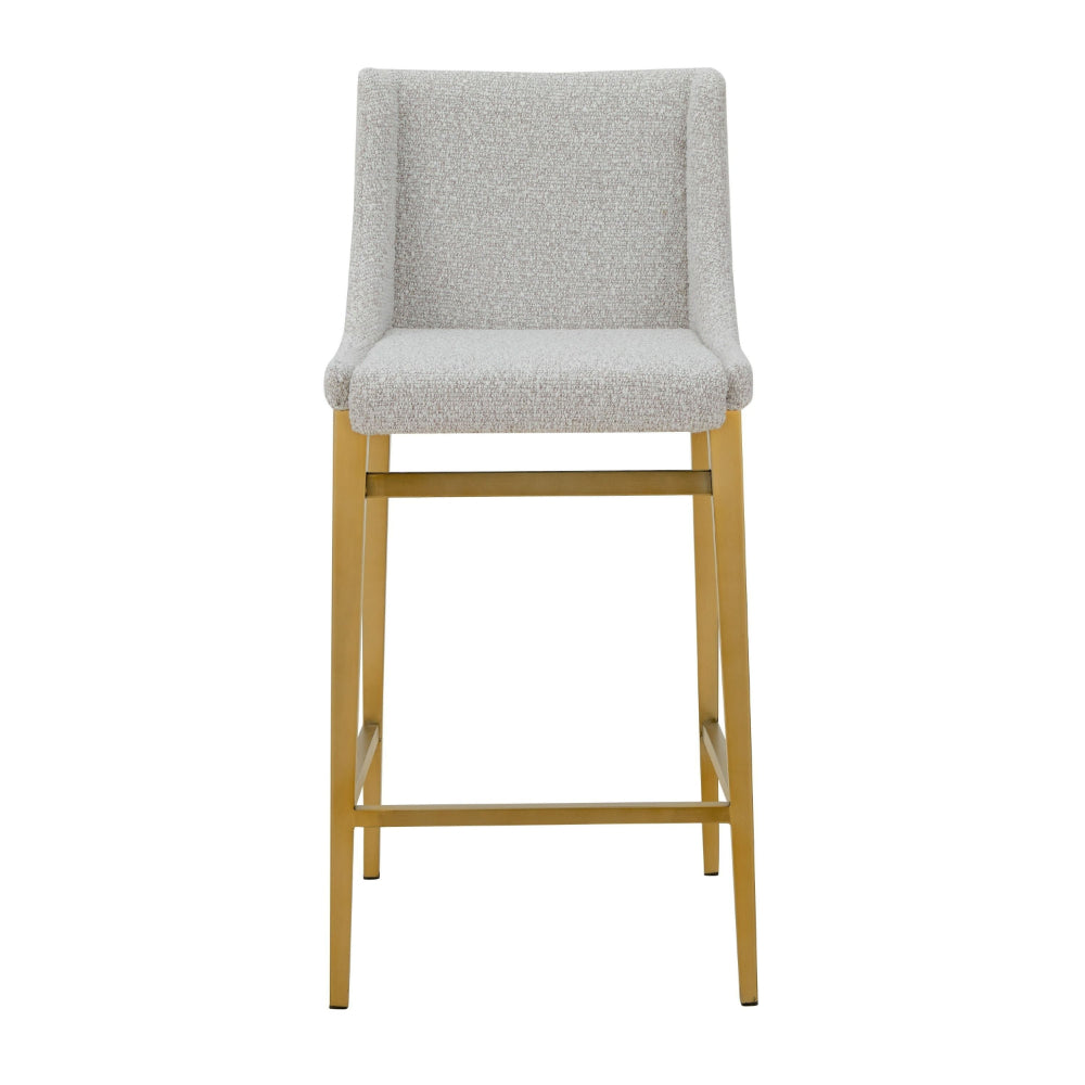 Cid Kinn Counter Stool Chair Set of 2, Light Gray Polyester, Brass Steel - BM318427