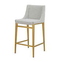 Cid Kinn Counter Stool Chair Set of 2, Light Gray Polyester, Brass Steel - BM318427