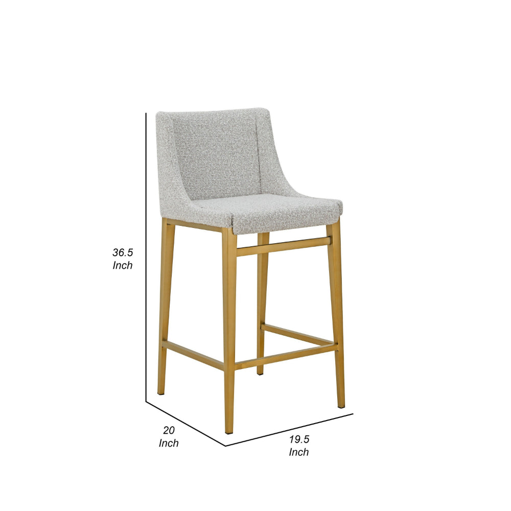 Cid Kinn Counter Stool Chair Set of 2, Light Gray Polyester, Brass Steel - BM318427