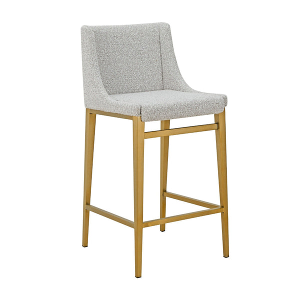 Cid Kinn Counter Stool Chair Set of 2, Light Gray Polyester, Brass Steel - BM318427