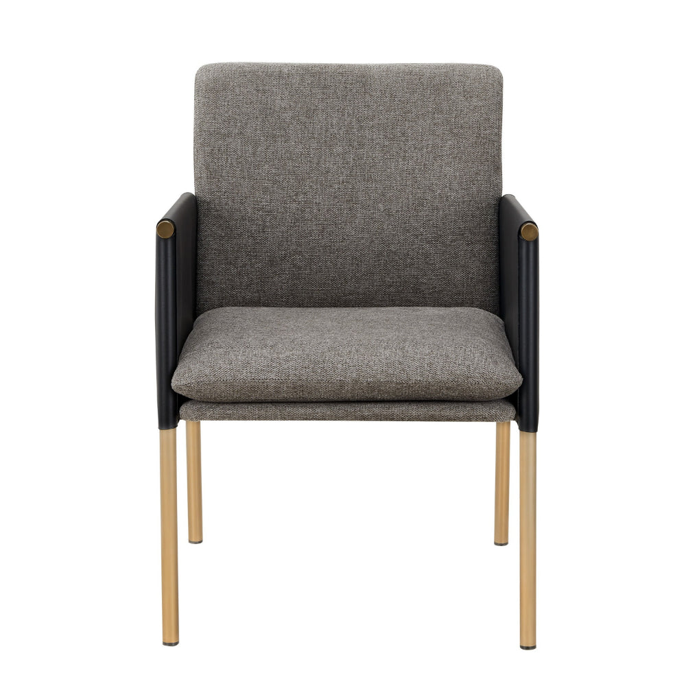 Cid Dorie 22 Inch Dining Chair, Dark Gray Faux  Leather, Brass Steel Legs - BM318428