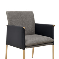 Cid Dorie 22 Inch Dining Chair, Dark Gray Faux  Leather, Brass Steel Legs - BM318428