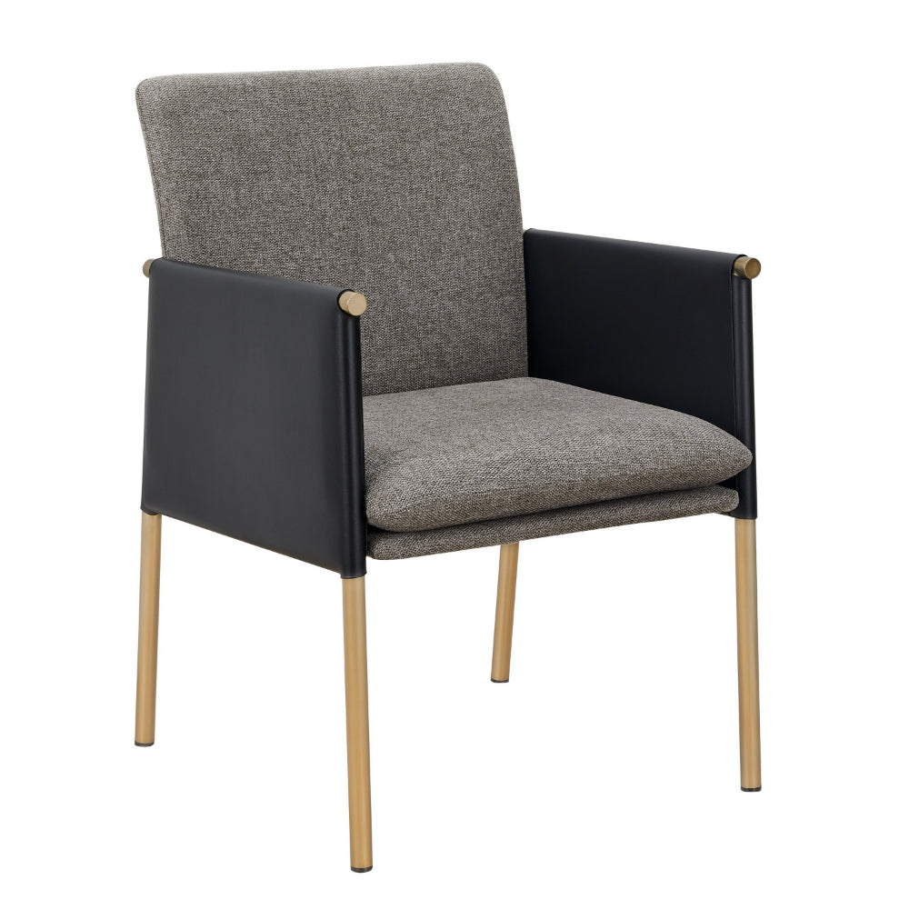 Cid Dorie 22 Inch Dining Chair, Dark Gray Faux  Leather, Brass Steel Legs - BM318428