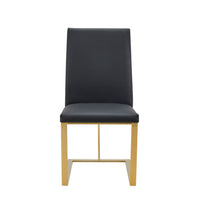 Cid Anki 19 Inch Dining Chair, Dark Gray Faux Leather, Brass Steel Finish - BM318431