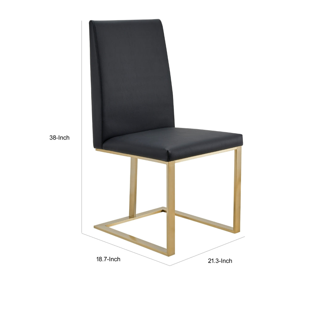 Cid Anki 19 Inch Dining Chair, Dark Gray Faux Leather, Brass Steel Finish - BM318431