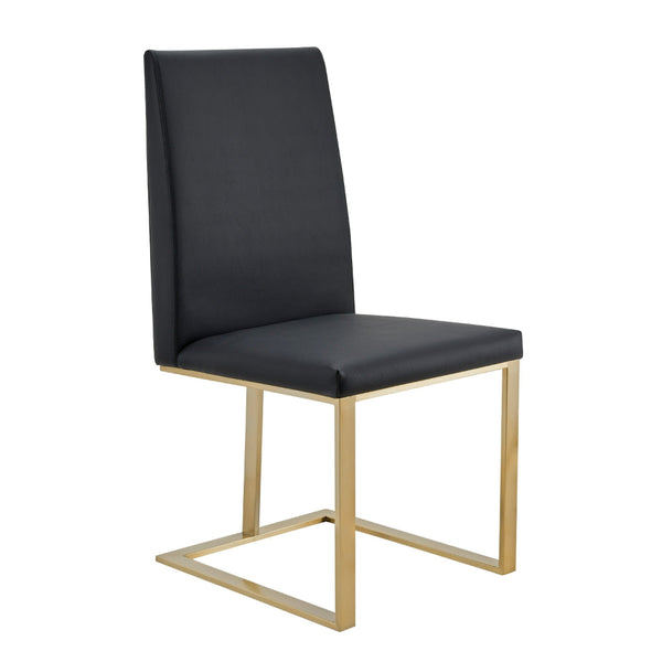 Cid Anki 19 Inch Dining Chair, Dark Gray Faux Leather, Brass Steel Finish - BM318431