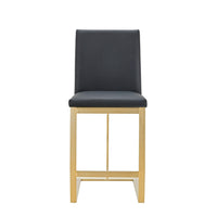 Cid Anki Counter Stool Chair, Dark Gray Faux Leather, Brass Stainless Steel - BM318432