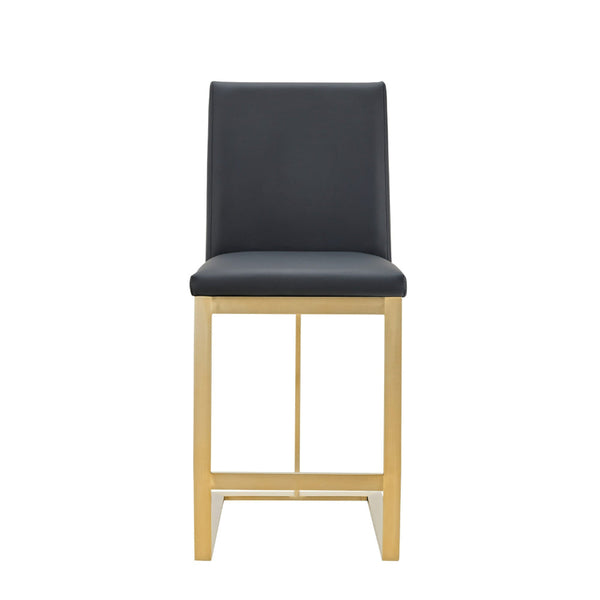 Cid Anki Counter Stool Chair, Dark Gray Faux Leather, Brass Stainless Steel - BM318432