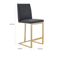 Cid Anki Counter Stool Chair, Dark Gray Faux Leather, Brass Stainless Steel - BM318432