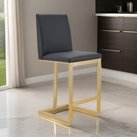 Cid Anki Counter Stool Chair, Dark Gray Faux Leather, Brass Stainless Steel - BM318432