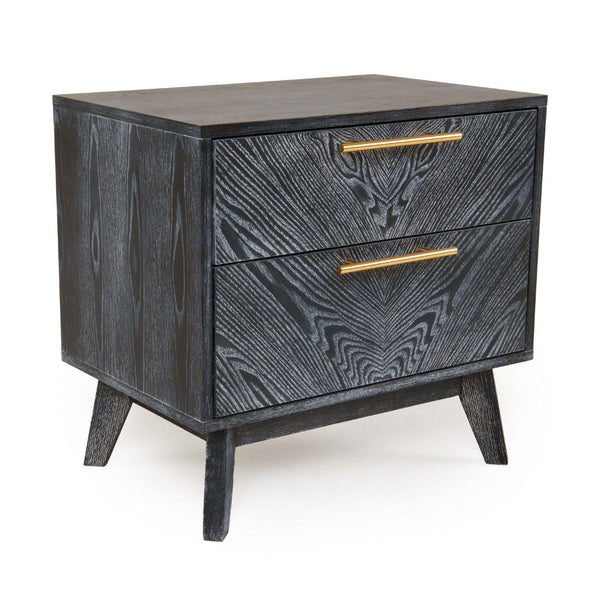 Cid Coy 23 Inch Nightstand, 2 Drawers with Gold Metal Handles, Ash Gray - BM318436