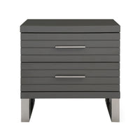 28 Inch Nightstand, 2 Drawers with Metal Handles, Slatted Design, Gray - BM318450