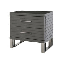 28 Inch Nightstand, 2 Drawers with Metal Handles, Slatted Design, Gray - BM318450