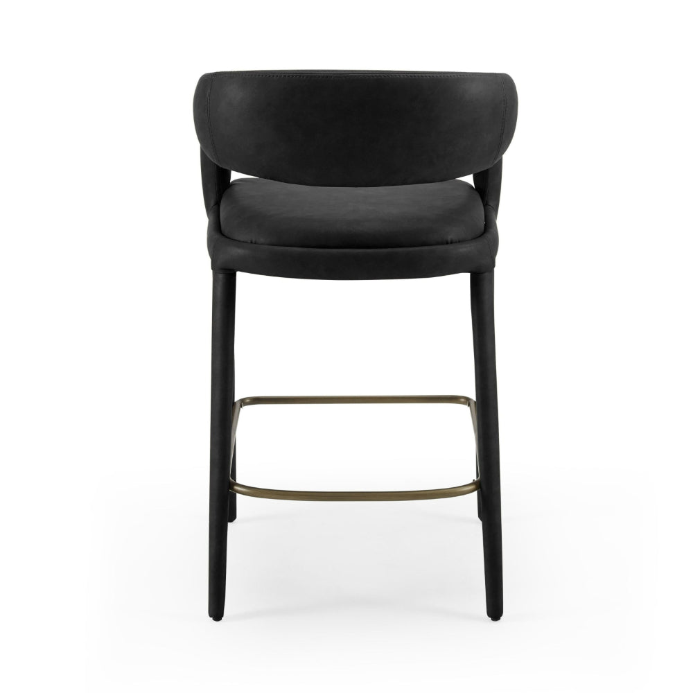 Cid Taya 26 Inch Counter Stool Chair, Curved Open Back, Black Faux Leather - BM318454