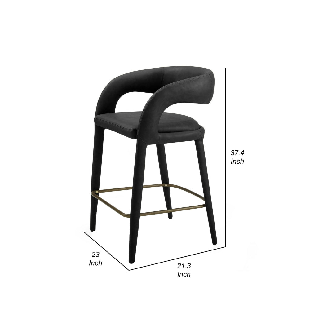 Cid Taya 26 Inch Counter Stool Chair, Curved Open Back, Black Faux Leather - BM318454