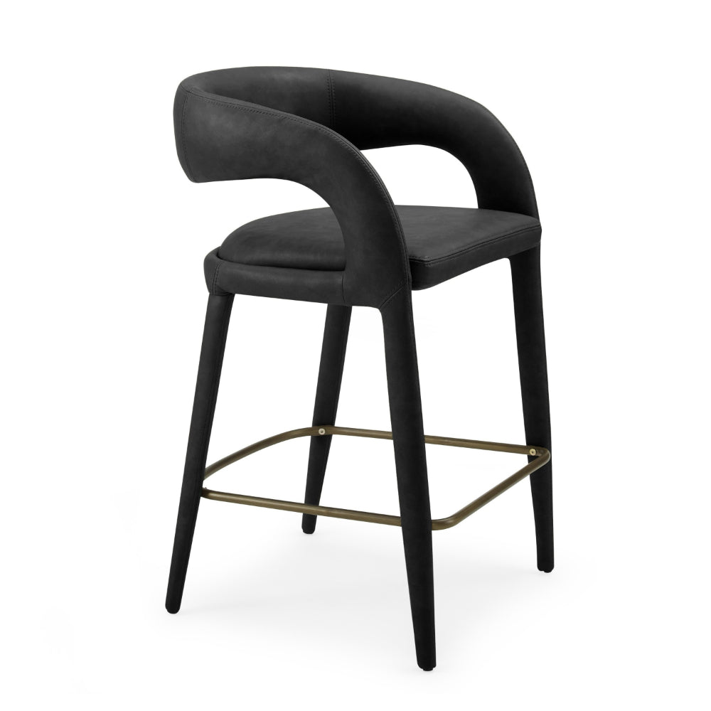 Cid Taya 26 Inch Counter Stool Chair, Curved Open Back, Black Faux Leather - BM318454