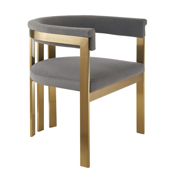 Cid Tayc 25 Inch Dining Chair, Contemporary Art Gray Velvet, Gold Steel - BM318456