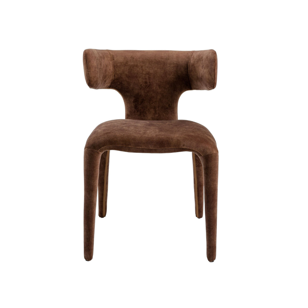 Cid Eve 21 Inch Dining Chair, Curved Wingback, Brown Textured Polyester - BM318459