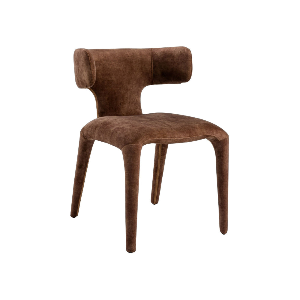 Cid Eve 21 Inch Dining Chair, Curved Wingback, Brown Textured Polyester - BM318459