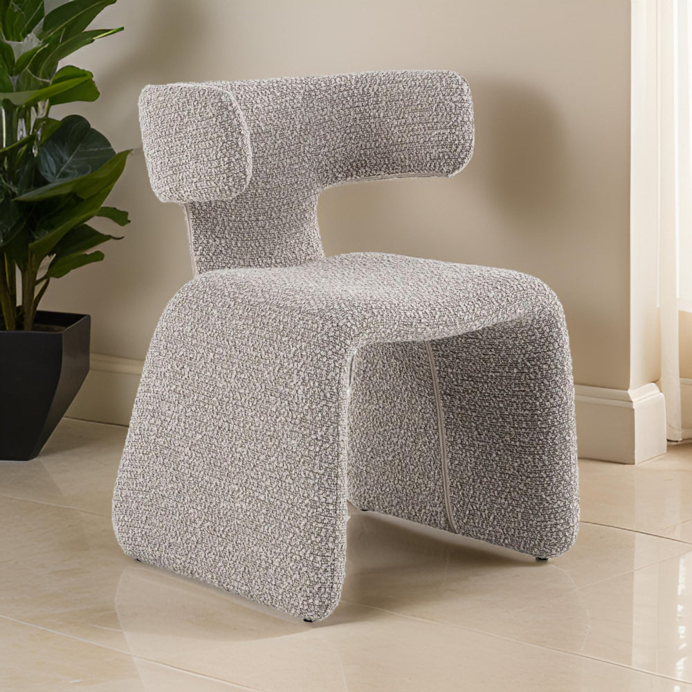 Cid Fiu 22 Inch Dining Chair, Curved Wingback, Textured Off White Polyester - BM318460