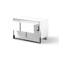 28 Inch Nightstand, High Gloss White, 2 Drawers, Sleek Chrome Handles - BM318470