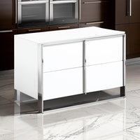 28 Inch Nightstand, High Gloss White, 2 Drawers, Sleek Chrome Handles - BM318470