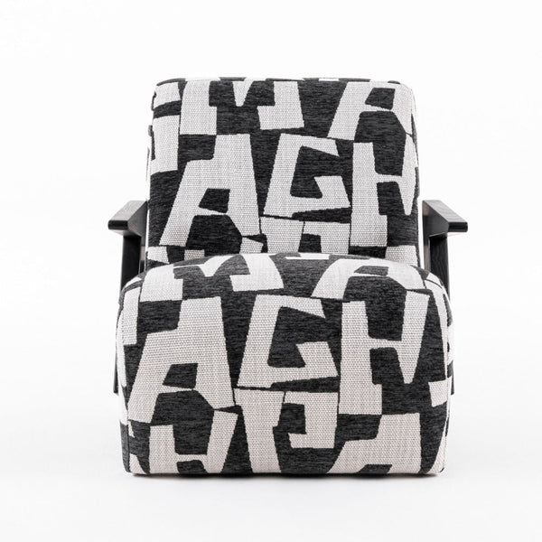 27 Inch Accent Chair, Polyester Black and White Geometric Pattern Print - BM318472