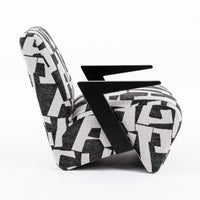 27 Inch Accent Chair, Polyester Black and White Geometric Pattern Print - BM318472