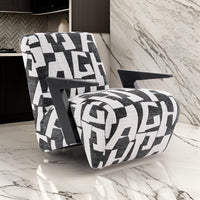 27 Inch Accent Chair, Polyester Black and White Geometric Pattern Print - BM318472